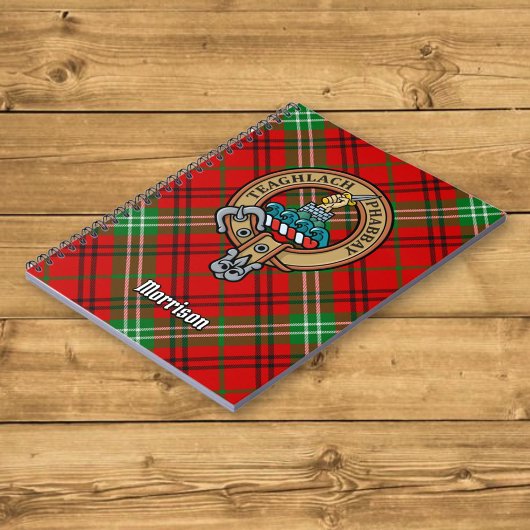 Clan Morrison Wappen über Red Tartan Notizblock