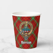 Clan Morrison Wappen über Red Tartan Paper Cups Pappbecher (Vorderseite)