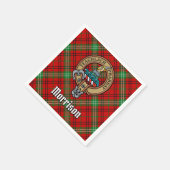 Clan Morrison Wappen über Red Tartan Serviette (Ecke)