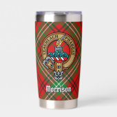 Clan Morrison Wappen über Red Tartan Thermobecher (Vorderseite)