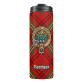 Clan Morrison Wappen über Red Tartan Thermosbecher (Vorderseite)