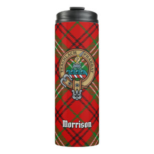 Clan Morrison Wappen über Red Tartan Thermosbecher