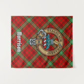 Clan Morrison Wappen über Red Tartan Wandteppich (Vorderseite (Horizontal))