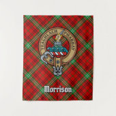 Clan Morrison Wappen über Red Tartan Wandteppich (Vorderseite)