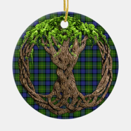 Clan Muir Tartan und keltischer Baum des Lebens Keramikornament (Vorne)