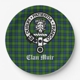 Clan Muir Wappen Abzeichen und Tartan Pappteller