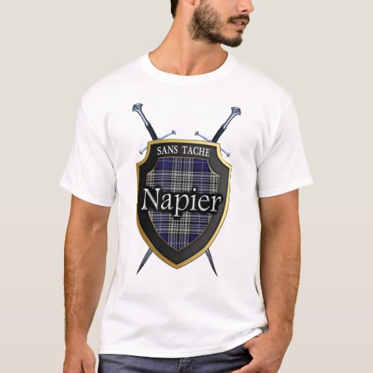 Clan Napier Tartan Kariert Shield & Schwerter T-Shirt (Vorderseite)