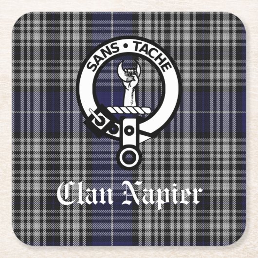 Clan Napier Wappen Abzeichen und Tartan Rechteckiger Pappuntersetzer (Vorderseite)