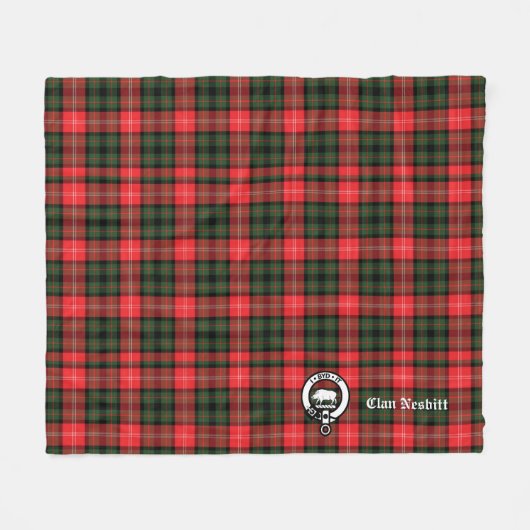 Clan Nesbitt Wappen Abzeichen & Tartan Personalisi Fleecedecke (Vorderseite (Horizontal))
