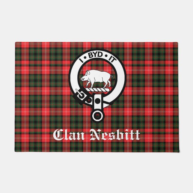 Clan Nesbitt Wappen Abzeichen & Tartan Personalisi Fußmatte (Vorderseite)