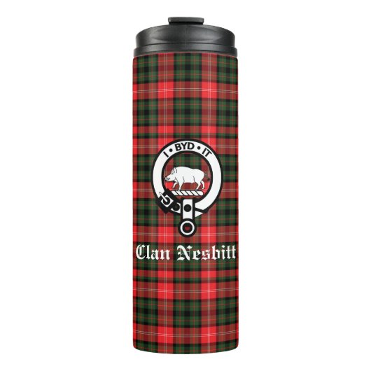 Clan Nesbitt Wappen Abzeichen & Tartan Personalisi Thermosbecher (Vorderseite)