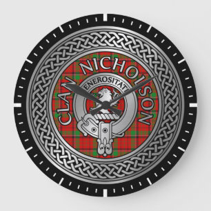 Clan Nicholson Wappen & Tartan Knot Große Wanduhr