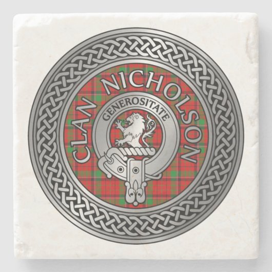 Clan Nicholson Wappen & Tartan Knot Steinuntersetzer (Vorderseite)