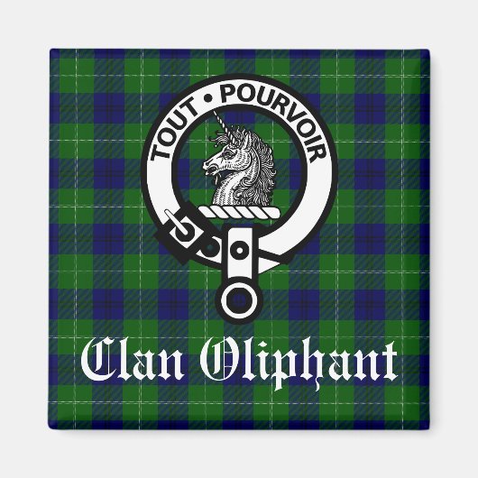 Clan Oliphant Wappen Abzeichen und Tartan Magnet (Vorne)