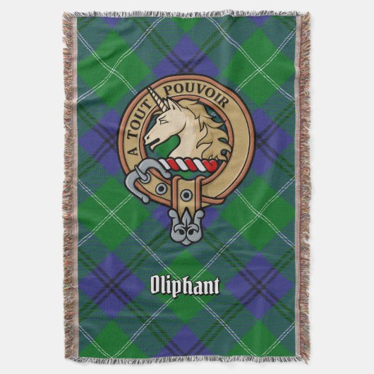 Clan Oliphant-Wappen über Tartan Decke (Vorderseite Vertikal)