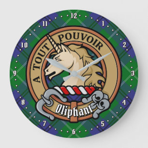 Clan Oliphant Wappen über Tartan Große Wanduhr