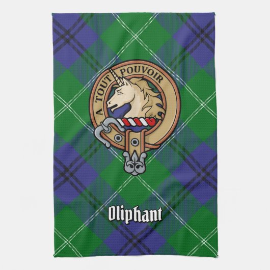 Clan Oliphant Wappen über Tartan Küchentuch (Vertikal)