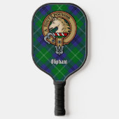 Clan Oliphant-Wappen über Tartan-Schlüsselanhänger Pickleball Schläger (Vorderseite)