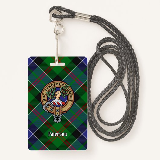 Clan Paterson Wappen über Tartan Ausweis (Vorderseite mit Schlüsselband)