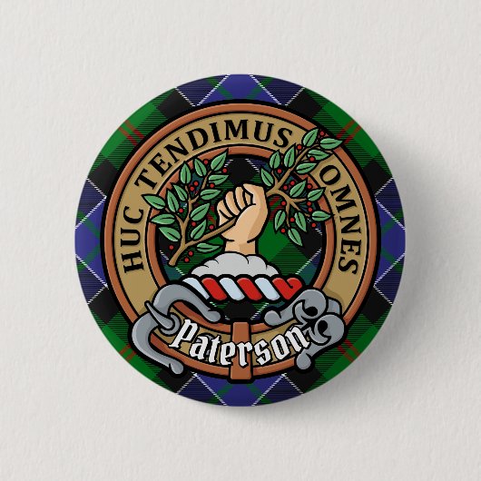 Clan Paterson Wappen über Tartan Button (Vorderseite)