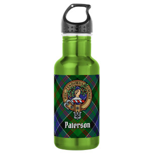 Clan Paterson-Wappen über Tartan Edelstahlflasche