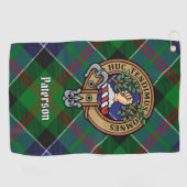 Clan Paterson Wappen über Tartan Golfhandtuch (Horizontal)