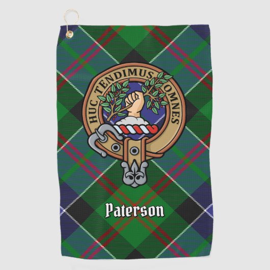 Clan Paterson Wappen über Tartan Golfhandtuch (Vorderseite)