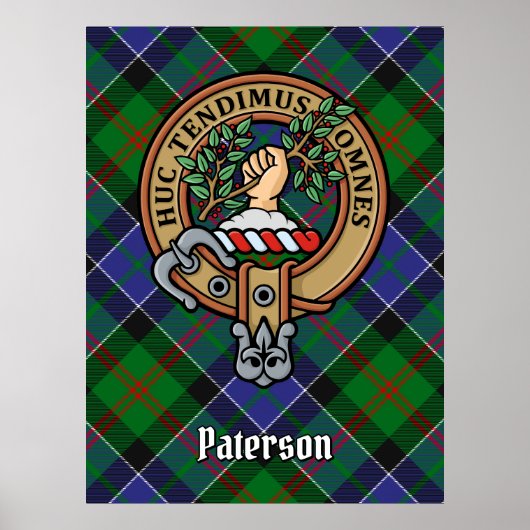 Clan Paterson Wappen über Tartan Poster (Vorne)