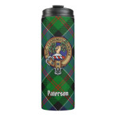 Clan Paterson Wappen über Tartan Thermosbecher (Vorderseite)