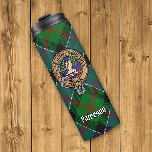Clan Paterson Wappen über Tartan Thermosbecher
