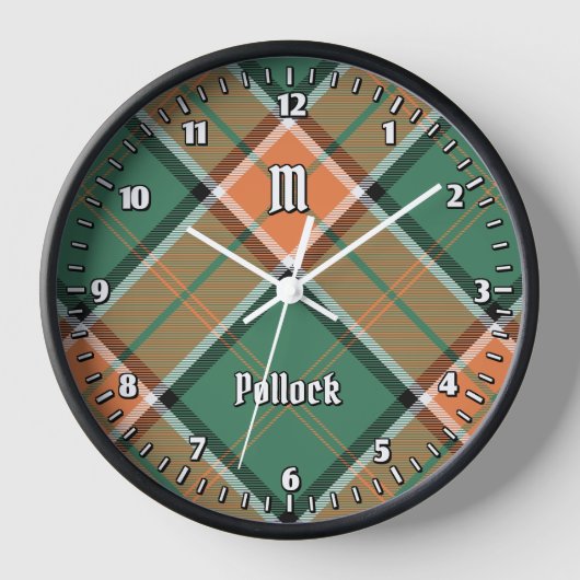 Clan Pollock Tartan Large Clock Uhr (Vorderseite)