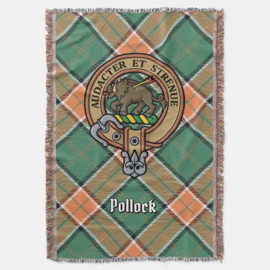 Clan Pollock-Wappen über Tartan Decke (Vorderseite Vertikal)