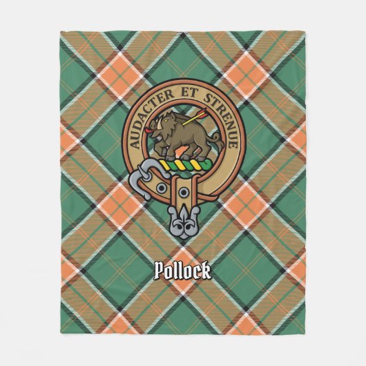 Clan Pollock Wappen über Tartan Fleecedecke (Vorderseite)
