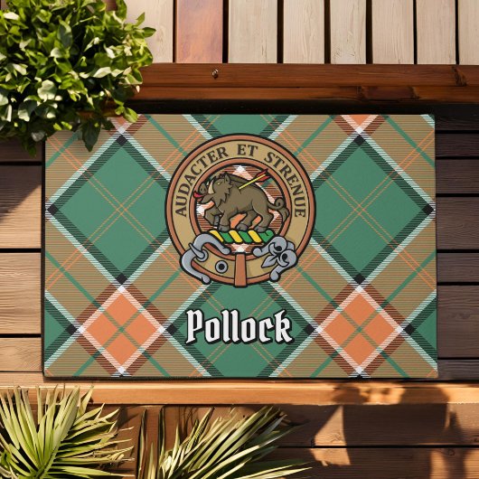 Clan Pollock Wappen über Tartan Fußmatte