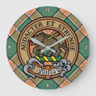 Clan Pollock Wappen über Tartan Große Wanduhr