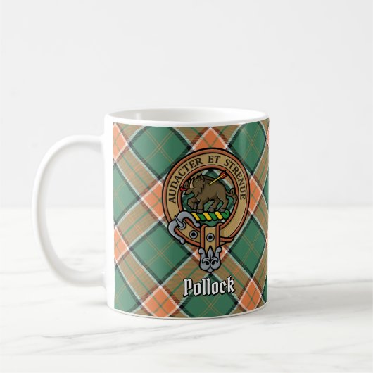 Clan Pollock Wappen über Tartan Kaffeetasse (Links)