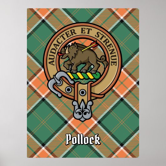 Clan Pollock Wappen über Tartan Poster (Vorne)