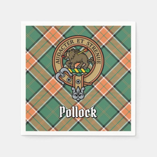 Clan Pollock Wappen über Tartan Serviette (Vorderseite)
