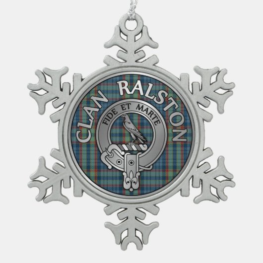 Clan Ralston Wappen & Tartan Schneeflocken Zinn-Ornament (Vorderseite)