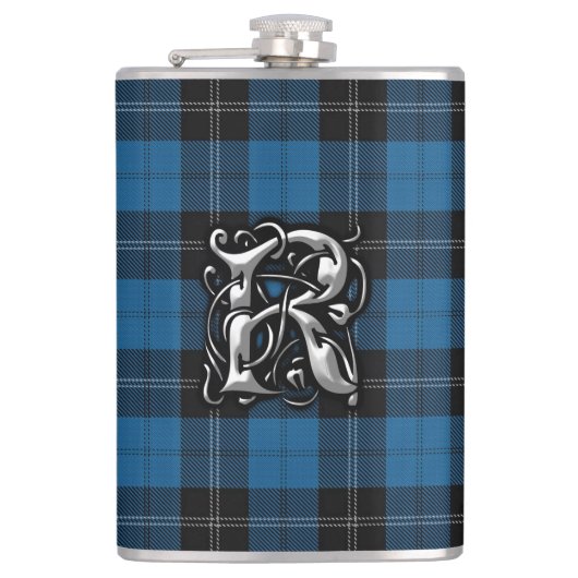 Clan Ramsay Ramsey blauer und schwarzer JagdTartan Flachmann (Vorderseite)