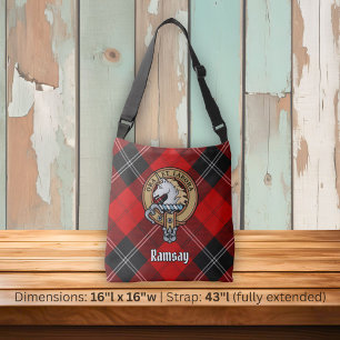 Clan Ramsay Wappen auf rotem Tartan Tragetaschen Mit Langen Trägern
