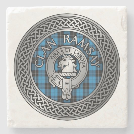 Clan Ramsay Wappen & Jagd Tartan Knot Steinuntersetzer (Vorderseite)