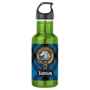 Clan Ramsay Wappen über blauem Jagdtartan Edelstahlflasche