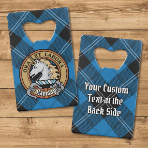 Clan Ramsay Wappen über Blue Hunting Tartan Geldbeutel Flaschenöffner