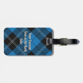 Clan Ramsay Wappen über Blue Hunting Tartan Gepäckanhänger (Rückseite horizontal)