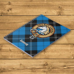 Clan Ramsay Wappen über Blue Hunting Tartan Notizblock