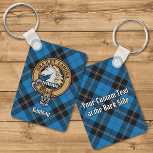 Clan Ramsay Wappen über Blue Hunting Tartan Schlüsselanhänger