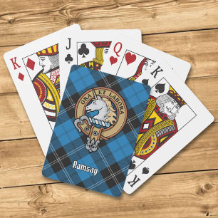Clan Ramsay Wappen über Blue Hunting Tartan Spielkarten