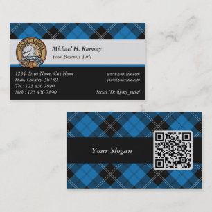 Clan Ramsay Wappen über Blue Hunting Tartan Visitenkarte