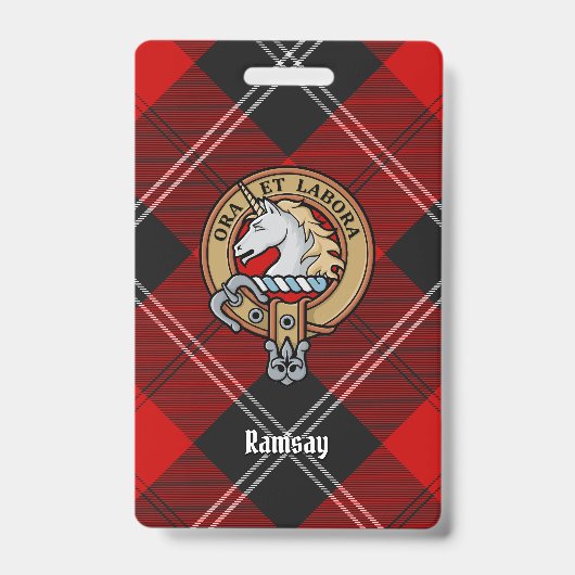 Clan Ramsay Wappen über Red Tartan Ausweis (Vorderseite)